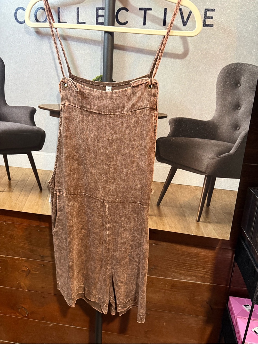 Zenana Outfitters Washed Brown Spaghetti Strap Jumper - Picture 2 of 3